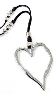 Abstract Heart Hoops Pendant Necklace Set. Silver Necklace - 30" + Extension