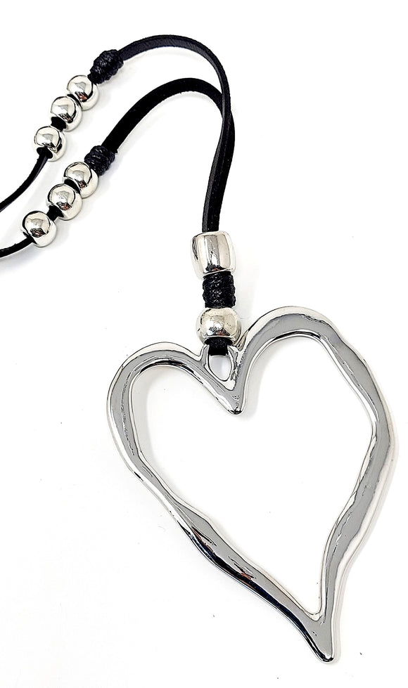 Abstract Heart Hoops Pendant Necklace Set. Silver Necklace - 30