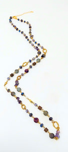 Station Multi Beads Long Necklace. Purple ( Necklace - 36" + Extension)