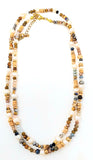 Pearls and Wood Mix Beads Long Necklace. Brown (Necklace - 26")