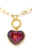 Pearl Natural Stone Heart Pendant Necklace. Purple. Necklace Size : 14.5" + 3.5" L