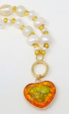 Pearl Natural Stone Heart Pendant Necklace. Orange. Necklace Size : 14.5" + 3.5" L