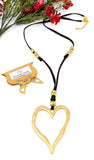 Abstract Heart Hoops Pendant Necklace Set. Gold Necklace - 30" + Extension