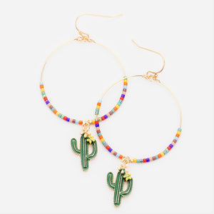 Cactus Beaded Dangle Earrings. Multicolor
