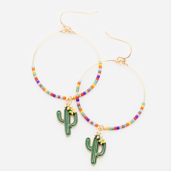 Cactus Beaded Dangle Earrings. Multicolor
