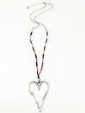 Open Heart Multi Beads Pendant Necklace Set. Silver