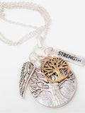 Strength Wisdom Tree Mix Charm Pendant Necklace. Silver