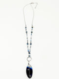 Wire Wrapped Natural Stone Pendant Necklace. Blue , Silver ( 31" + 3" L)