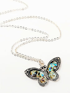 Abalone Butterfly Pendant Necklace Set.