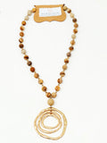 Mix Rings Station Beads Necklace. Brown, Gold