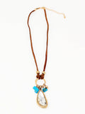 Abstract Crystal Bead Charm Pendant Necklace. Brown, Gold