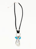 Abstract Crystal Bead Charm Pendant Necklace. Balck, Silver