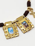 18 K Gold-filled Charms and Beads Scapulary Images. Gold, Brown