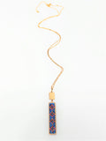 Rectangular Shape Beaded Pendant Long Necklace. Navy ( Size : 31" + 3" L)