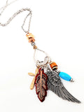 Metal Cross Feather Angel Wing Turquoise Pendant Necklace. Silver ( Size : 21" + 3" L)