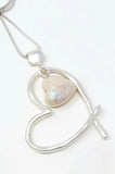 Heart Pearl Drop Pendant Long Necklace. Silver ( 30" + Extension )