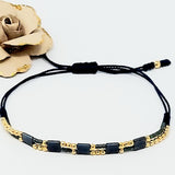 Double adjustable thread bracelet with gold plate balls. Navy Blue, Gold
