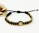 Double adjustable thread Bracelet and Stainless Steel San Benito medal  and gold plate balls. Black