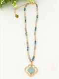 Semi Precious Clover Stone Bead Necklace. Blue, Mint ( 14" + 3" )