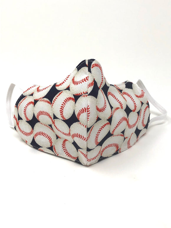 Cotton Baseball Mask (Kids Size) Washable, Soft, 100% Cotton, 3 Layers