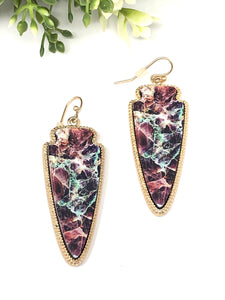 Texture Printed Arrow Wood Earrings. Multi- Color ( Size : 0.75" X 2.25" )