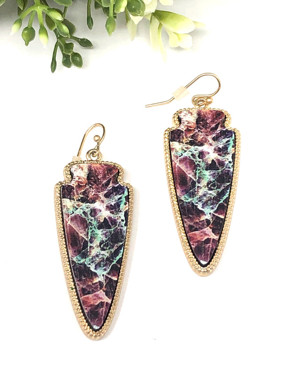 Texture Printed Arrow Wood Earrings. Multi- Color ( Size : 0.75