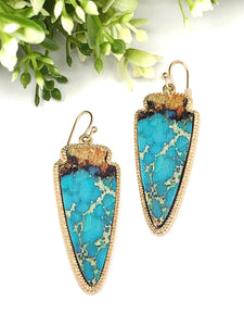 Texture Printed Arrow Wood Earrings. Turquoise ( Size : 0.75" X 2.25" )