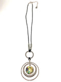 Abalone Circle Iconic Medallion Long Necklace. Silver