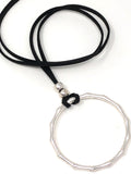Bamboo Feel Metal Open Circle Pendant  Long Necklace.Silver ( 30" + 3" L )