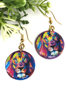 Resin Texture Printed Lion Wood Earrings. Purple ( Original price $13)