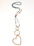 Mix Beads Metal Circles and Heart Long Necklace. Multi Color, Gold( 32" + 3" L )