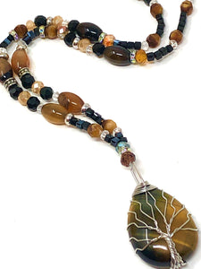 Eye of Tiger Wrapped Waterdrop Pendant Necklace.