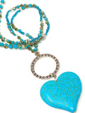Turquoise Heart Long Pendant Necklace.