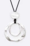 Hammered Metal Circle shape Long Cording Necklace - Color: Silver  Necklace - 34" + Extension