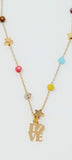 14k Gold Dipped Brass Metal Round Colorful  Station Necklace. Necklace Size : 18" L
